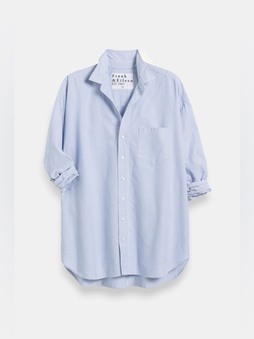 Frank & Eileen Shirley Oversized Button-Up in Light Blue/White Stripe, Medium